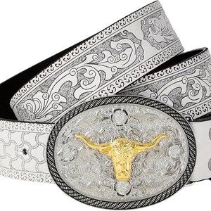 Women's Faux Leather Western Belt Buckle Floral Retro Style for Casual Wear